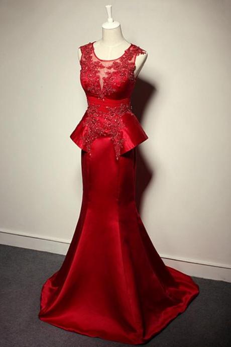 Prom Dress,red Mermaid Prom Dress,sexy Prom Dresses,satin Prom Dresses,custom Made Prom Dress,long Prom Dresses,2016 Prom Dresses,prom Dresses