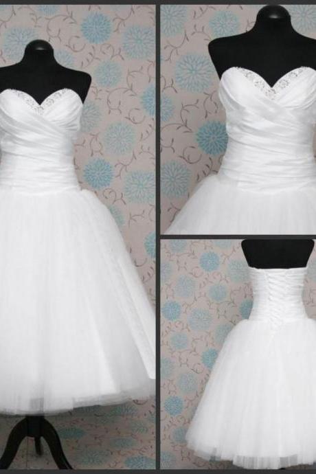 Sexy White Tulle Bridesmaid Dress,Tea Length A Line Sweetheart Bridesmaid Dresses,Sexy Long Cheap Prom Dresses Party Evening Gown