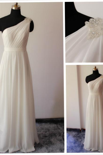 One Shoulder White Bridesmaid Dress,floor Length Zipeer Chiffon Bridesmaid Dresses,long Elegant Sexy Prom Dresses Party Evening Gown