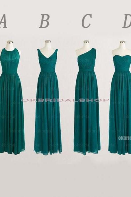 Pretty Long Mismatched Teal Green Bridesmaid Dresses, Bridesmaid Dresses, Wedding Party dresses,Formal Gowns,Prom Dresses,Evening Gowns