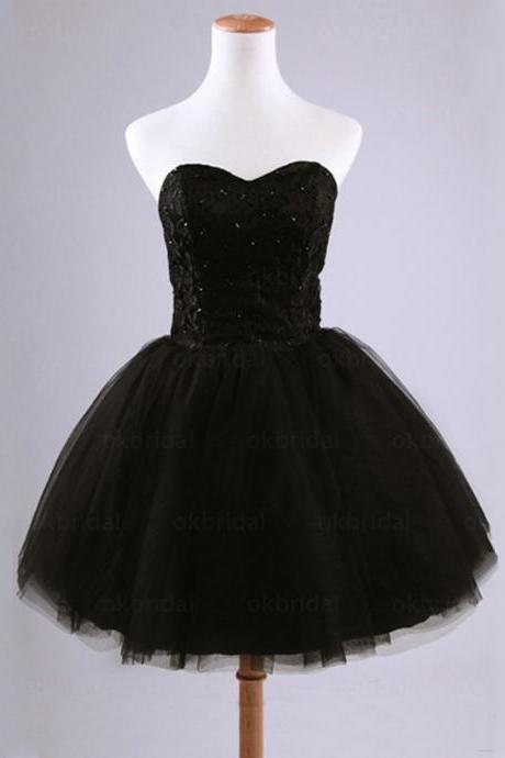 Pretty Lace A-Line Short Black Prom Dress, Mini Tulle Prom Dresses, Homecoming Dresses, Graduation Dresses
