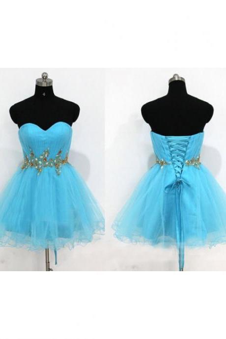 Cute Short Blue Sweetheart Prom Dress,Short Organza Prom Dresses, Homecoming Dresses, Graduation Dresses