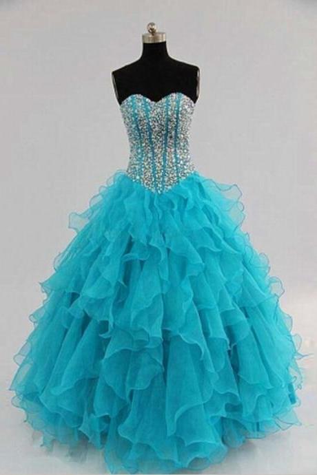 Evening Dresses, Party Dress,turquoise Prom Dresses,ball Gown Prom Dresses,long Elegant Prom Dresses,turquoise Evening Dresses,sexy Organza Prom