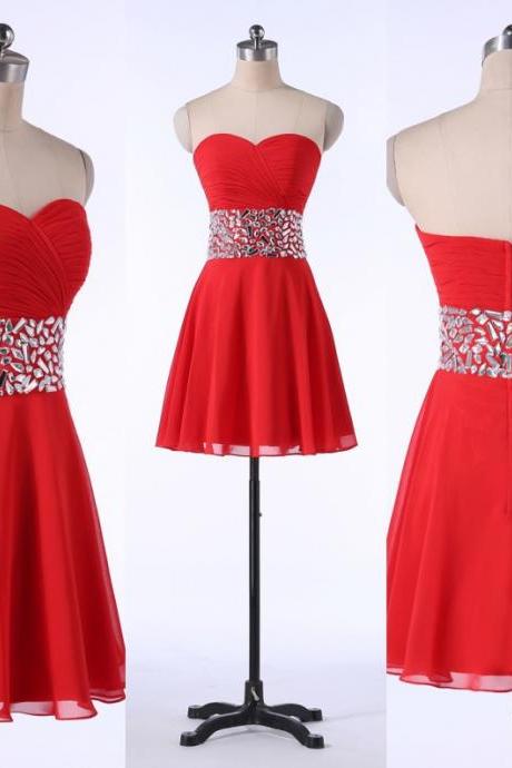 2016 Sexy Short Sweetheart Red Chiffon Prom Dress , Graduation Dresses 2016,Party Dresses,Short Evening Dresses, Short Prom Dress 2016,