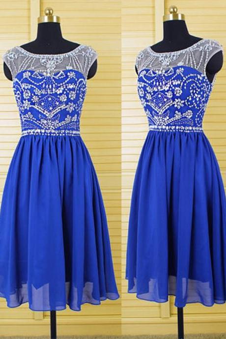 Prom Dress，Short Prom Dress，Custom Made Prom Dress, Royal Blue Prom Dresses, Sexy Prom Dress ,Chiffon Prom Dresses , knee Length Prom Dresses,2016 Prom Dresses