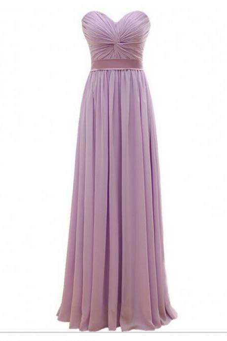 Purple Floor Length A-line Chiffon Pleated Bridesmaid Dress Featuring Ruched Sweetheart Bodice