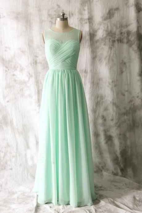 Elegant Sheer Neck Mint Green Bridesmaid Dresses, Beautiful Floor Length Bridesmaid Dresses, Wedding Party dresses,Formal Gowns,Prom Dresses,Evening Gowns