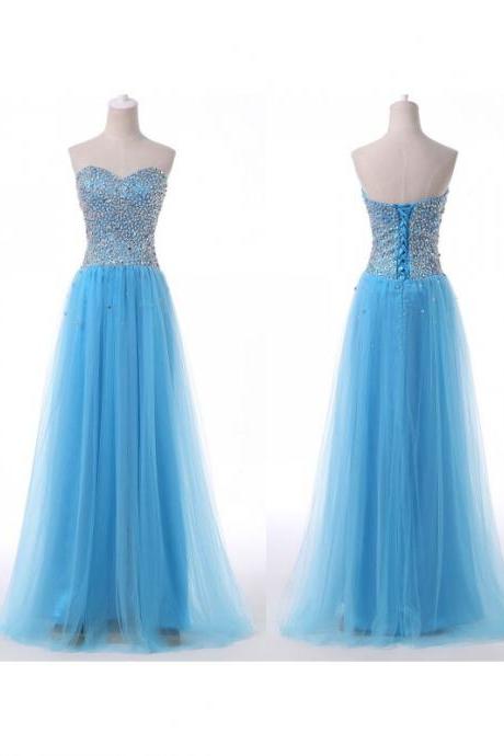 Prom Dress,prom Dresses 2016,blue Prom Dresses,a Line Prom Dress,beaded Evening Gowns,party Dress,tulle Prom Dress,long Prom Dresses,2016 Prom