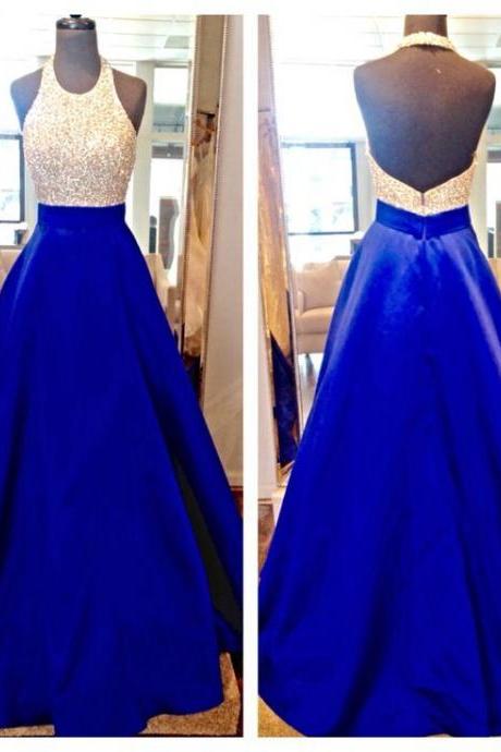 Pretty Satin Royal Blue Sparkle A Line Prom Gowns, Blue Prom Dresses,a Line Prom Dresses 2016