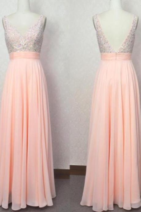 Sexy Chiffon Coral A Line Prom Gowns, Sexy Backless Coral Prom Dresses,a Line Prom Dresses 2016