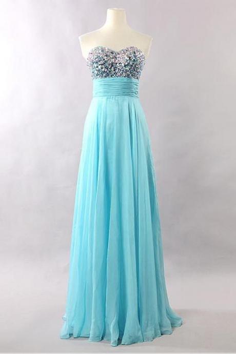 Sexy Sweetheart Chiffon Prom Dresses Floor Length Beaded Evening Gowns With AB Crystal