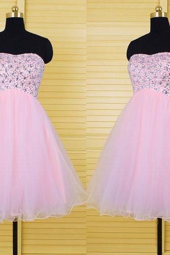 Sexy Pink Stones Embellished Sweetheart Homecoming Dress With Playful Curly Hem