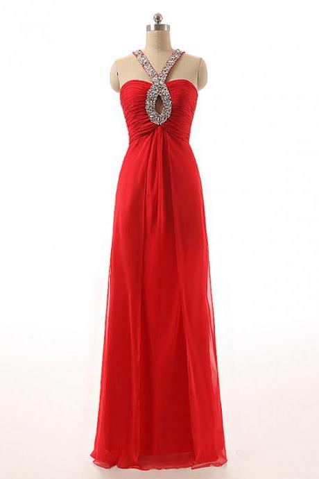 Sexy Red Keyhole Prom Dresses Beaded Sequined Halter Neck Formal Dresses Long Ruched Pleat Evening Gowns