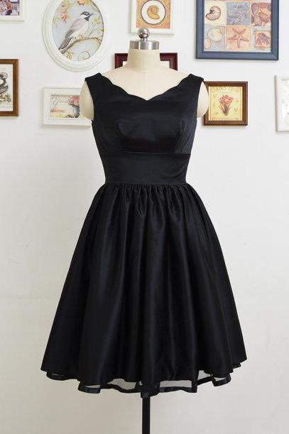 Short Black Dressses, V Neck Black Satin Homecoming Dresses, Simple Short Prom Dresses Mini Dresses