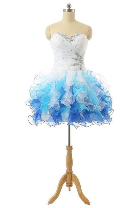Homecoming Dresses, Strapless Homecoming Dresses With Ruffles ,Short Organza Prom Dresses,Mini Dress For Party