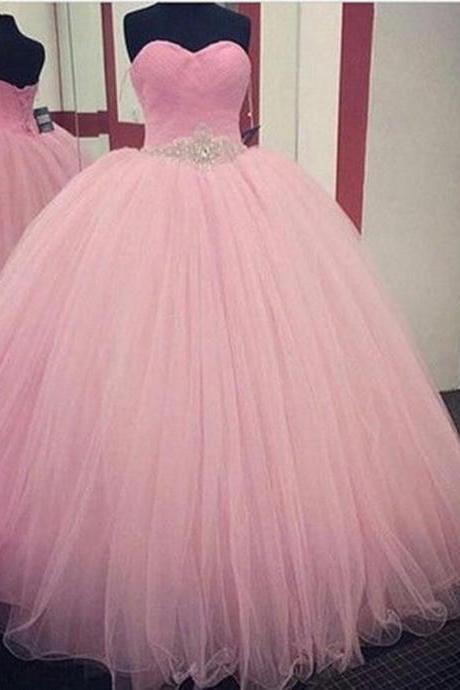 Pink Tulle Sweetheart Prom Dresses Amazing Quinceanera Dresses For 15 Years Long Elegant Formal Gowns 