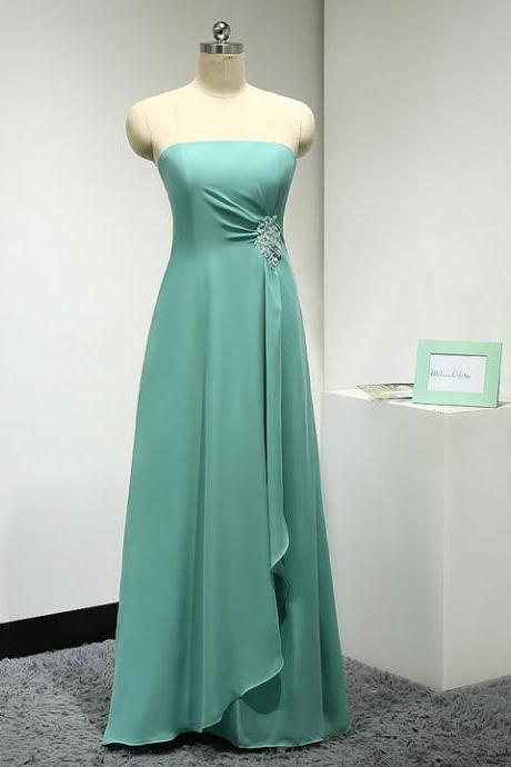 Charming Strapless Tiffany Bridesmaid Dress,floor Length A Line Light Green Bridesmaid Dresses,elegant Long Prom Dresses Party Evening Gown