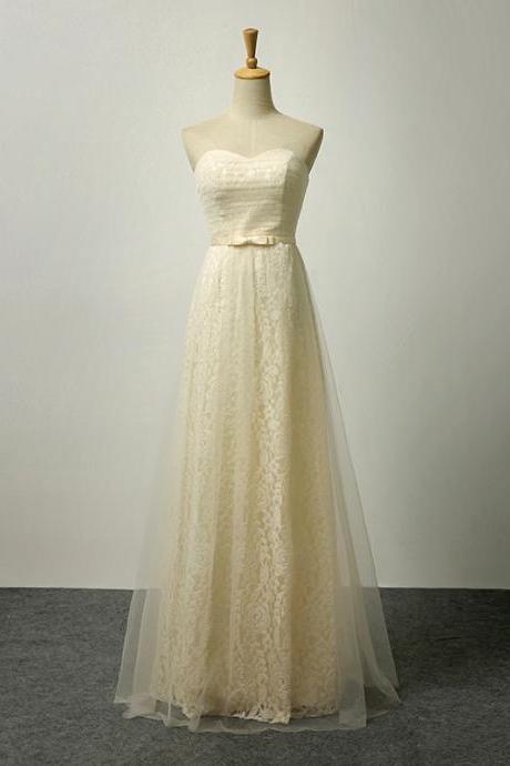 Charming Champagne Lace Sweetheart Neckline Ruched Prom Dresses- Evening Gowns, Formal Dresses