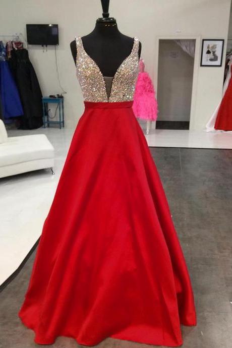 Red Prom Dresses,marvelous Satin Red Backless A Line Prom Gowns,a Line Prom Dresses 2017