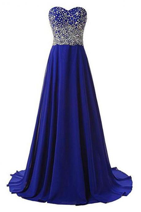 2017 Royal Blue Long Sweetheart A Line Evening Dresses New Arrival Beaded Party Dress Robe De Soiree Formal Gowns