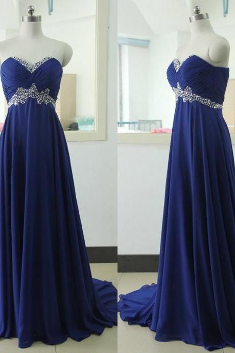 Charming Long Royal Blue Formal Dresses Featuring Ruched Bodice With Beaded Sweetheart Neckline - Long Elegant Prom Dress, 2017 Long Evening