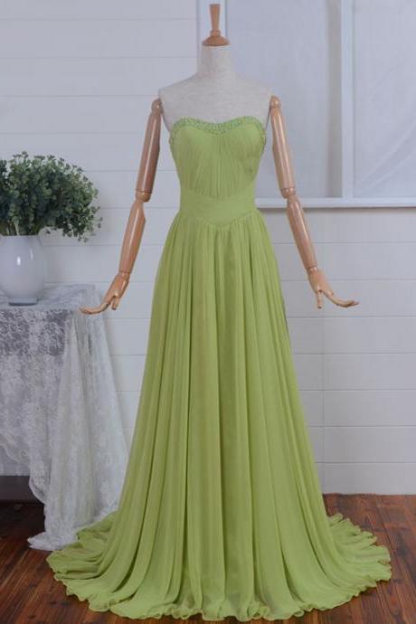 Floor Length Green Chiffon Formal Dresses Featuring Ruched Bodice With Beaded Sweetheart Neckline -- Long Elegant Prom Dress,Sexy Green Prom Gown