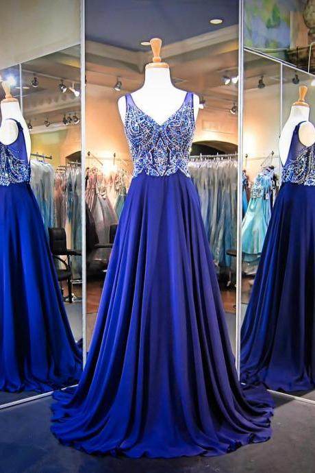 Blue V Neck Sequins Party Dress on Luulla