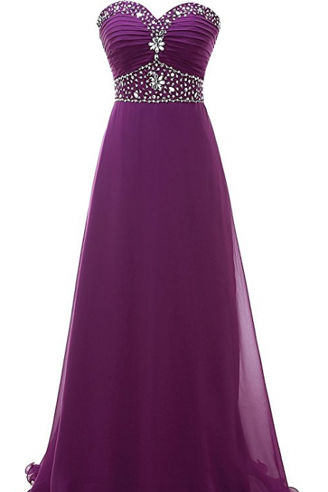 Charming Purple Beaded A Line Long Prom Dresses With Sweetheart Neckline And Lace-up Back