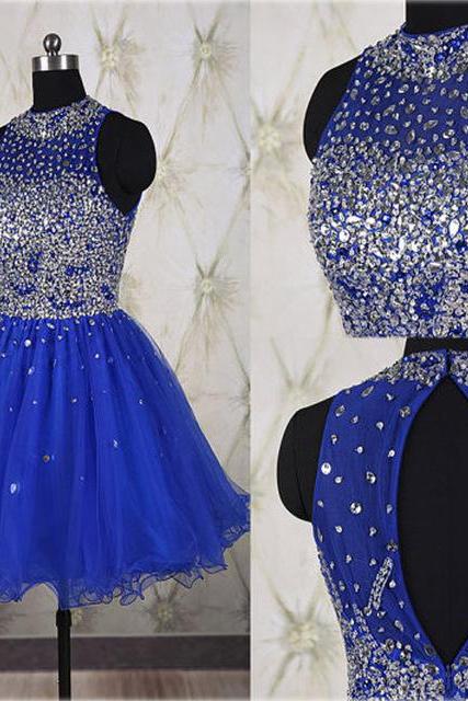 Prom Dress，blue Prom Dress,crystal Prom Dresses,short Elegant Prom Dresses Custom Made Prom Dress, Organza Prom Dresses, Sexy Prom Dress, Short