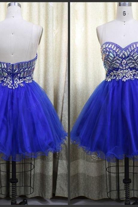 Pretty Organza A-Line Short Royal Blue Prom Dress, Mini Organza Prom Dresses, Homecoming Dresses, Graduation Dresses