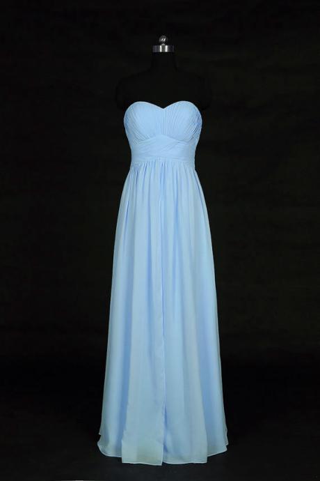 Elegant Long Light Blue Sweetheart Ruched Prom Dresses , Strapless Chiffon A Line Evening Gowns - Formal Gowns, Party Dresses