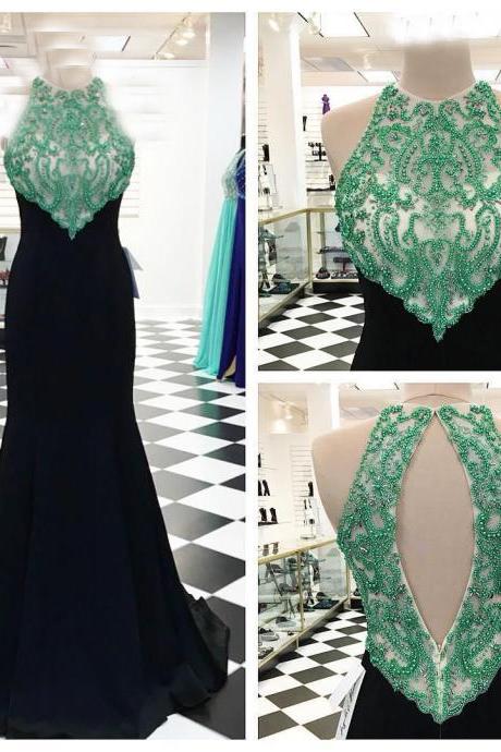 Elegant Black Chiffon Formal Dresses Sexy Beaded Mermaid Long Evening Dresses 2016 Real Photo Women Party Dresses Prom Gowns