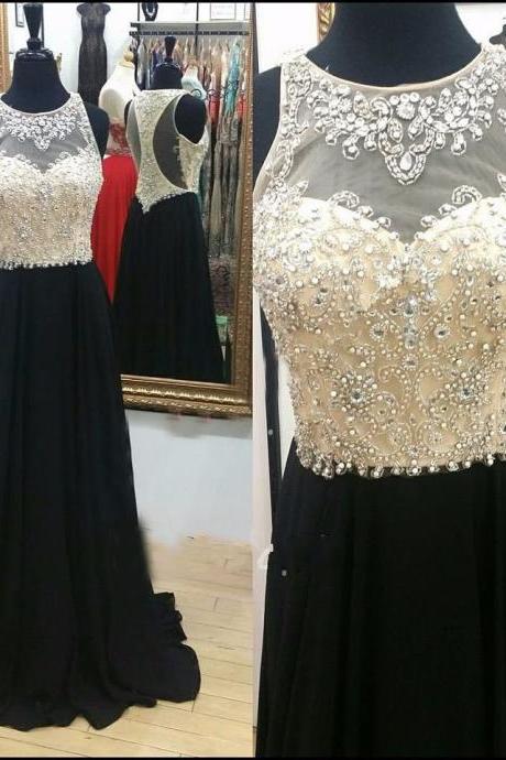 Charming Black A Line Prom Dresses Chiffon Off The Shoulder Evening Gowns With Beaded Bodice