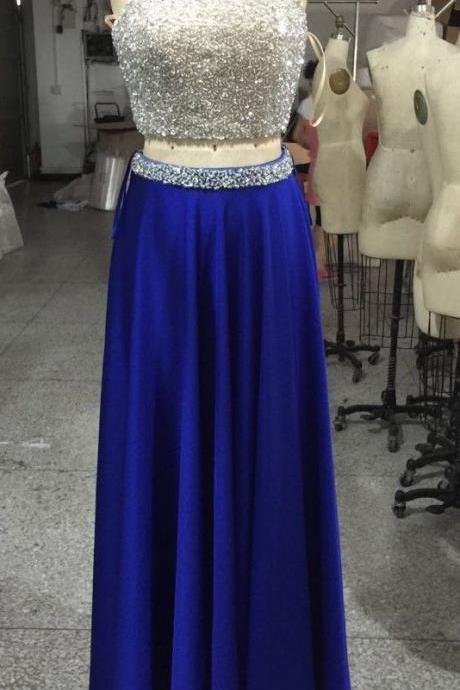 Elegant Long Backless Royal Blue Prom Dresses Featuring Beaded Bodice With Halter Neckline -- Formal Dresses 2017, Sexy Beaded Evening Gown