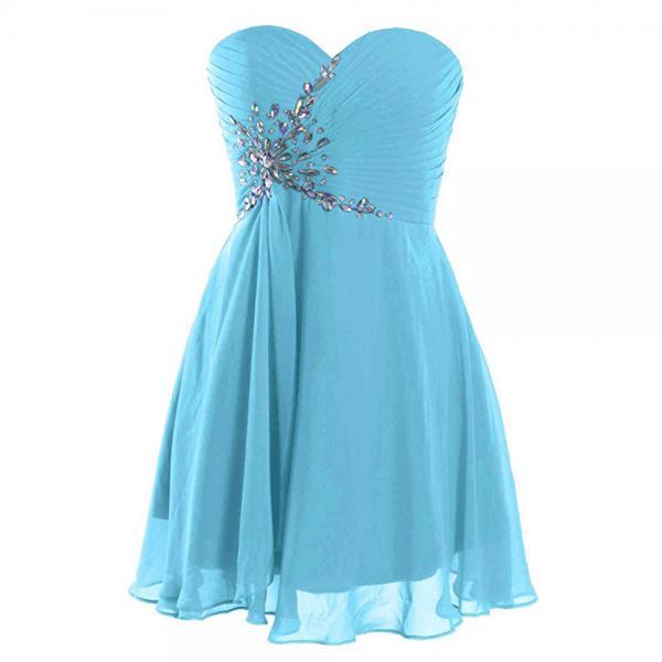 Light Blue Rhinestone Chiffon Homecoming Dress With Sweetheart Neck ...