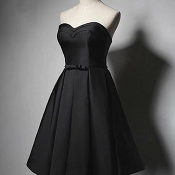 Real Photos Black Prom Dresses 2019 Sweetheart Satin Lace up Knee