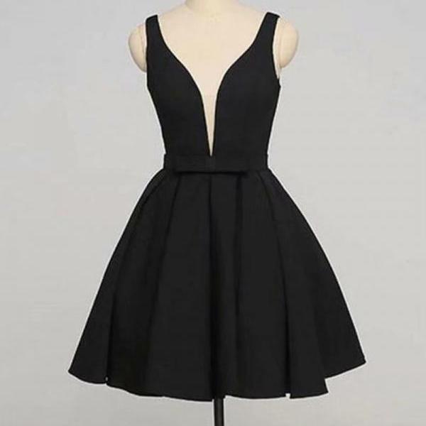 Black v neck satin long prom dress black evening dress S26309