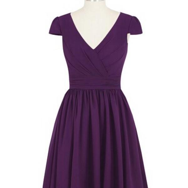Cap Sleeve Bridesmaid Dress,Purple Bridesmaid Dress,Short Bridesmaid ...