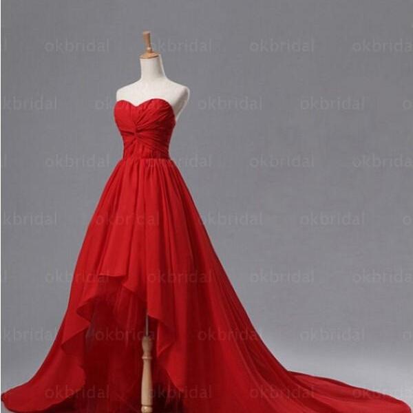Prom Dress,red Prom Dresses,high Low Beaded Prom Dresses,custom Made