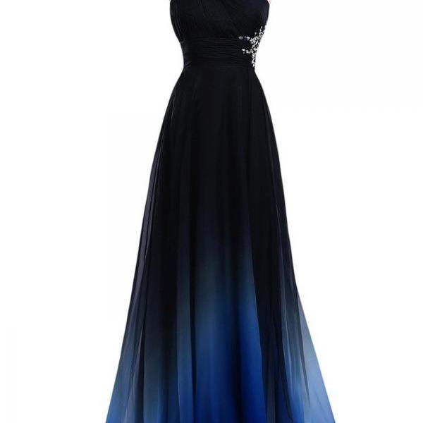One Shoulder Gradient Floor Length A-Line Evening Dress Featuring Cut ...