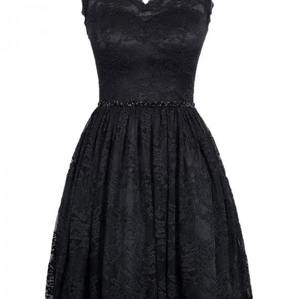 V Neck Black Lace Homecoming Dresses,short Black Dressses, Simple Short ...