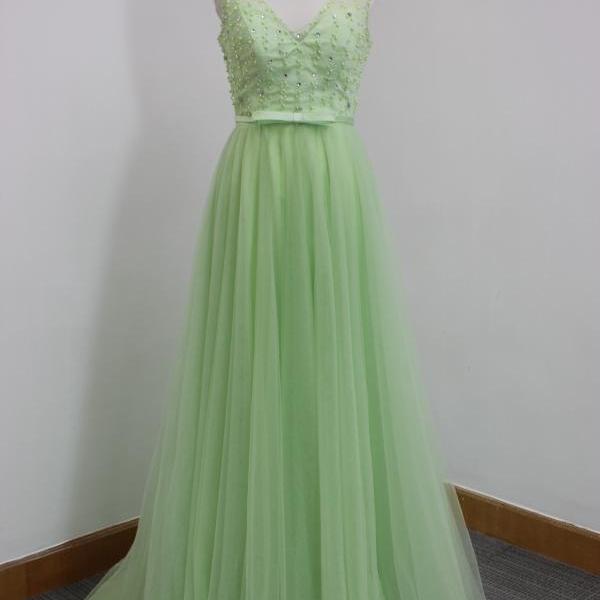 Dark Green V Neck Long Sleeve Evening Dress with Beading and Appliques