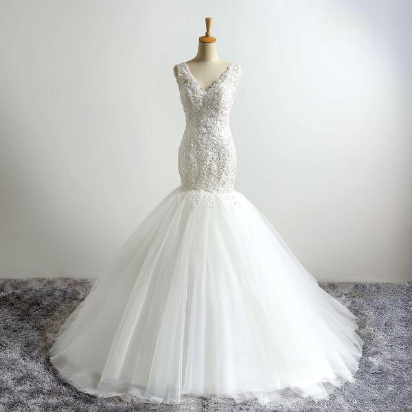 Mermaid V-neck Off-the-shoulder Paillette Applique Wedding Gown TWA027 main image 1
