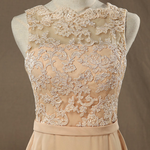 Sexy Champagne Chiffon Backless Lace Applique Formal Dresses-evening ...