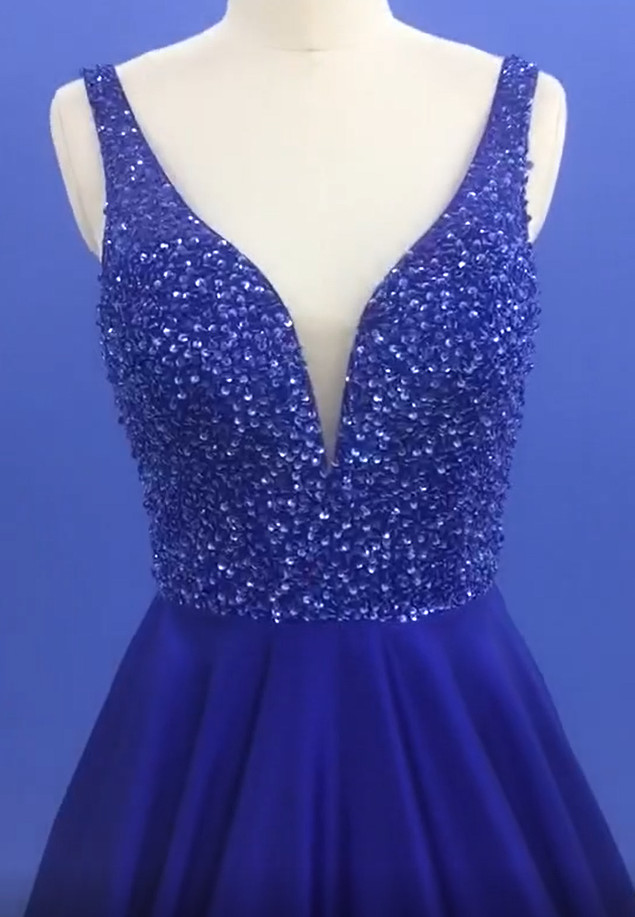 Stunning Royal Blue Formal Dresses Long Satin Beaded Evening Prom Gowns
