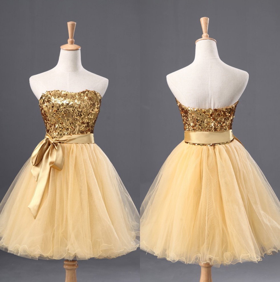 Elegant Sweetheart Yellow Short Bridesmaid Dresses, Beautiful Short ...
