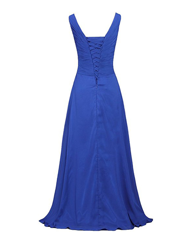 Long Royal Blue Bridesmaid Dress,floor Length Chiffon V Neck Bridesmaid
