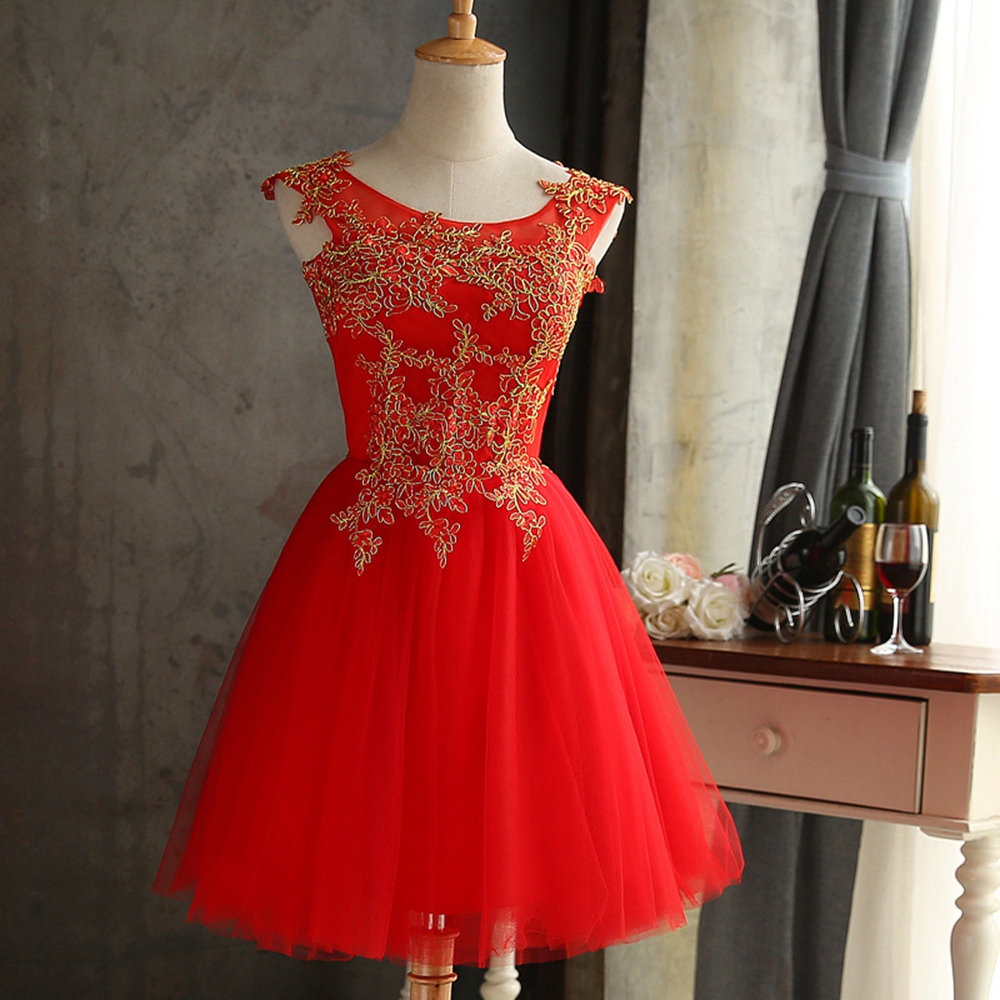 Short Red Bridesmaid Dress,Short A Line Lace Applique Champagne ...