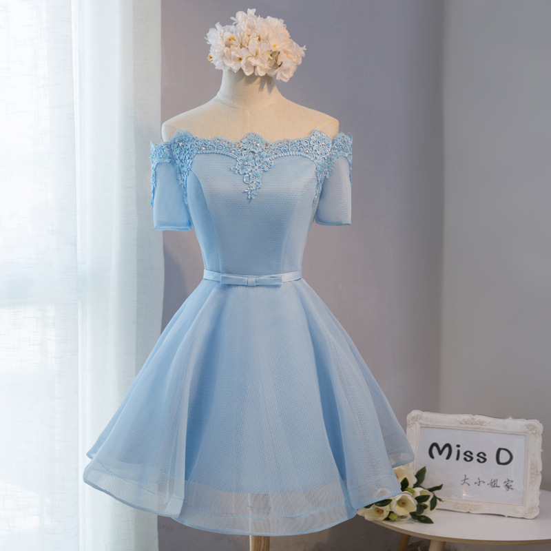 Light Blue Bridesmaid Dress,Short Bridesmaid Dresses,Short Sleeve ...