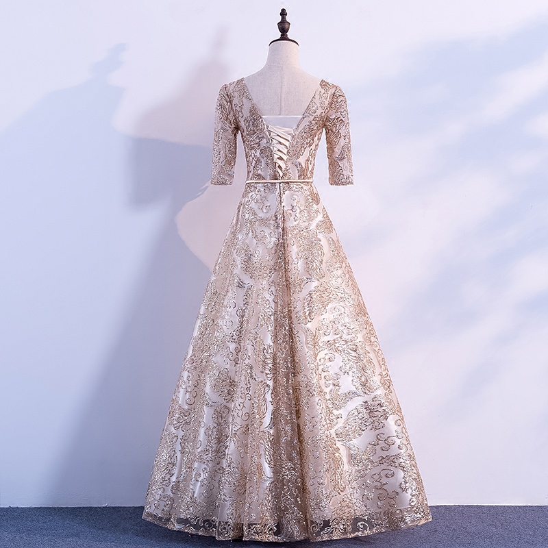 Short Sleeve Jewel Neck Chiffon Formal Dress Gold main image 1